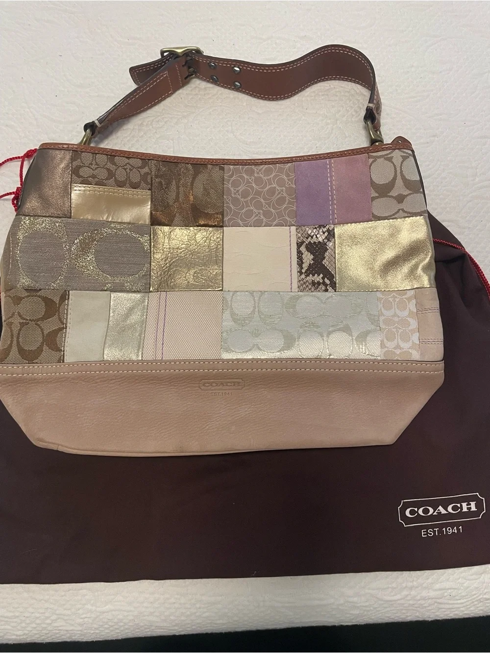 Gorgeous and Rare Coach Patchwork Leather Shoulder Bag - Neutral Multi